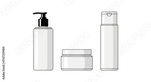 Blank Cosmetic Packaging Mockup Set Pump Dispenser, Cream Jar, and Squeeze Bottle