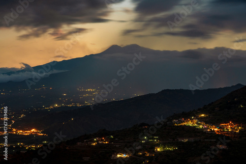 View of Mt Etna during sunset in Sicily, Italy