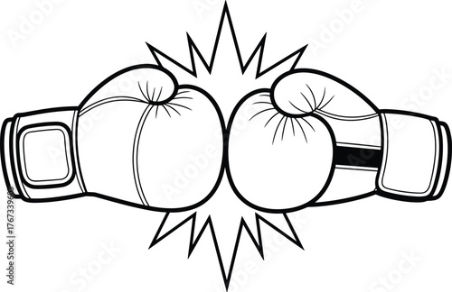 Monochrome Boxing Gloves Clashing Vector Illustration Dynamic Impact Fight Competition Sports Concept Rivalry Combat Match Tournament Graphic Element Black and White