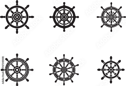 Nautical Ship Wheel Vector Icons | Sailing and Marine Steering Wheel Design Set