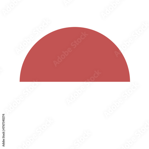 Flat red semicircle 2D vector shape, curved geometric form for arches, progress bars, or decorative accents in design projects.

