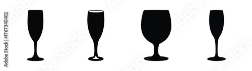 Collection of four diverse champagne and wine glass silhouettes for celebrations