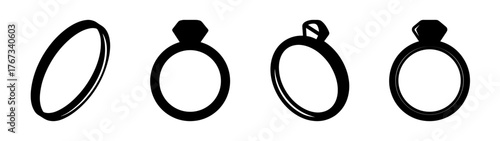 Collection of four hand drawn diamond engagement rings and wedding bands