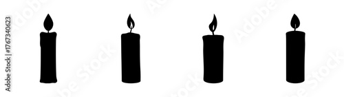 Four simple stylized lit candles isolated on graphic element
