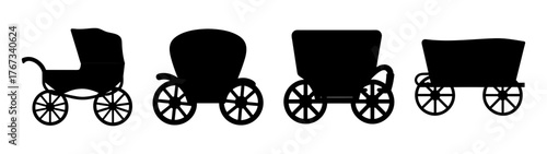 Vintage carriage silhouettes collection featuring old fashioned transportation forms