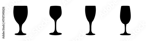 Four black champagne flutes silhouette set party celebration beverage drinkware