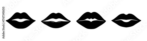 Four black kiss prints varying in size and detail