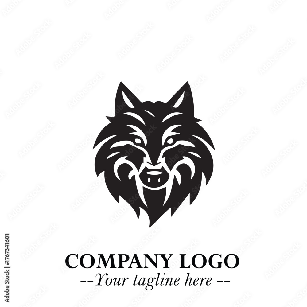 Obraz premium Fierce Head of Wolf Logo Symbol in Black on White Background with Bold Minimalist Modern Design