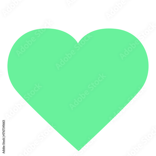 Flat green heart 2D vector shape, gentle geometric element for love, care, favorites, and emotional themes in design projects.

