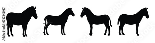 Four striking zebra silhouettes showcasing their distinctive striped patterns