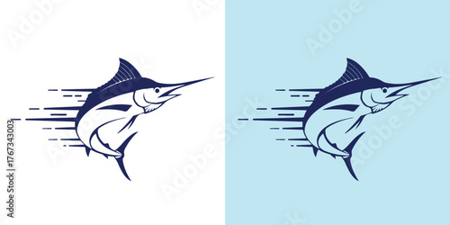 Dynamic Marlin Fish Logo in Flat Geometric Style