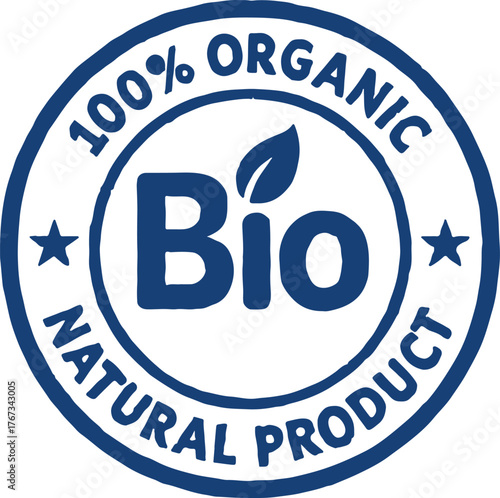 Blue Bio 100 Percent Organic Natural Product Seal vector