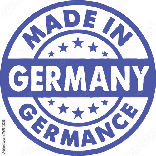 Blue Made in Germany Stamp with Stars on White Background seal
