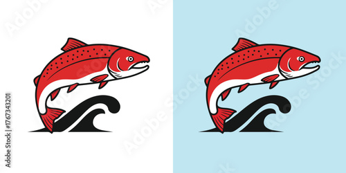 Flat Design Salmon Leaping Logo Ikon