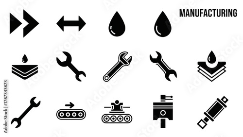 Manufacturing Process Icons Production, Engineering, and Industrial Elements