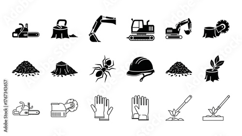 A collection of black glyph icons for the timber and logging industry