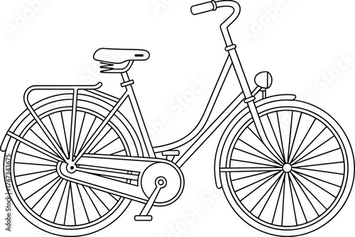 Vintage Dutch City Bicycle Line Art, Classic Commuter Bike Drawing for Adults' and Kids' Coloring Book, Retro Transportation Vector