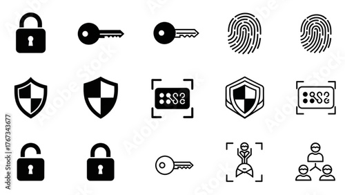 Essential Digital Protection Icon Pack Privacy, Lock, Key, Fingerprint, and Shield Symbols for Secure Systems