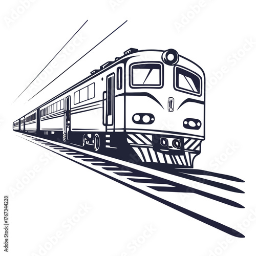 A sleek, modern train hurtles down the tracks, its streamlined design a testament to engineering prowess, the trains powerful engine propels it forward, a symbol of progress