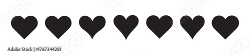 Various simple black vector heart love icon set.