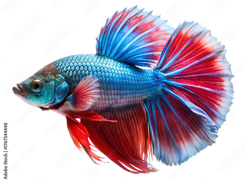 Fototapeta premium Siamese fighting fish isolated on transparent background, colorful betta