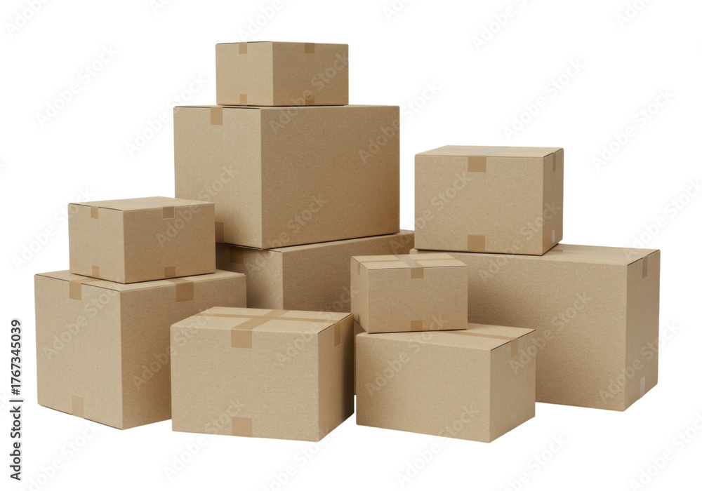 Fototapeta premium Stack of cardboard boxes transparent background cutout png