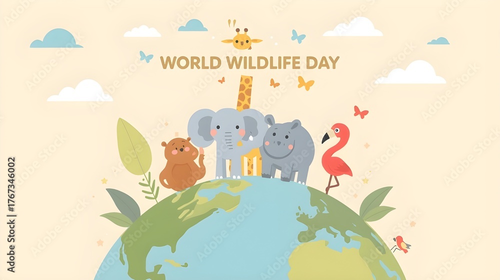 Fototapeta premium World Wildlife Day Illustration with Animals A celebration of biodiversity with animals 