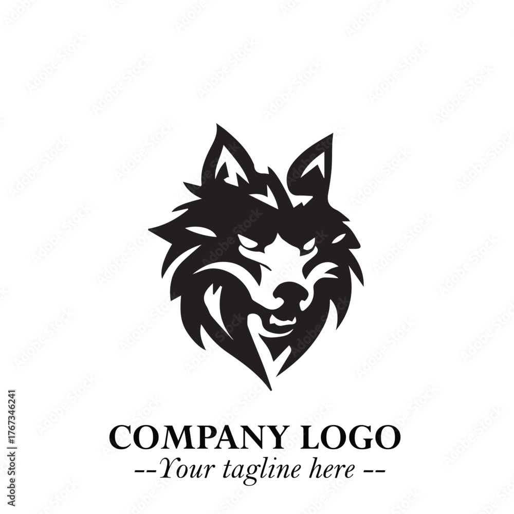 Obraz premium Fierce Head of Wolf Logo Symbol in Black on White Background with Bold Minimalist Modern Design