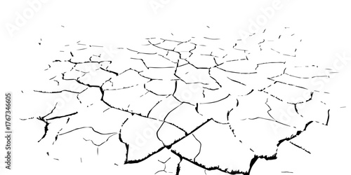Cracked dry earth surface showing drought and arid land pattern. High-contrast black and white cracked soil background ideal for climate change, desertification, and natural texture design.

