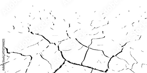 Cracked dry earth surface showing drought and arid land pattern. High-contrast black and white cracked soil background ideal for climate change, desertification, and natural texture design.

