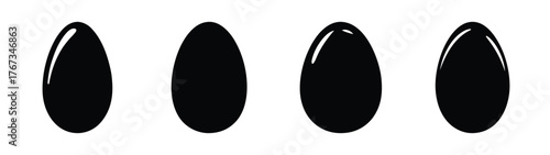Four glossy black easter eggs lined up side by side simple graphic element