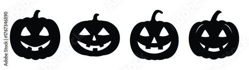 Four spooky jack o lanterns halloween graphic elements for decorations