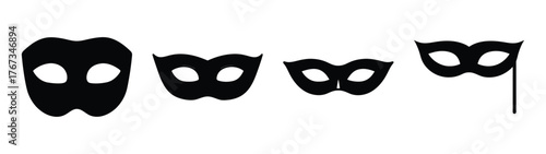 Four diverse black masquerade masks ready for festive events and celebrations