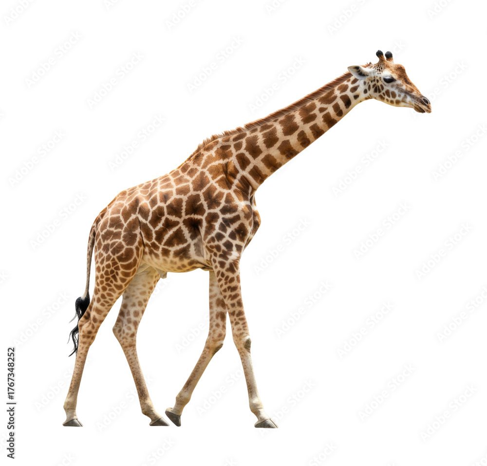 Naklejka premium Giraffe walking transparent background cutout png