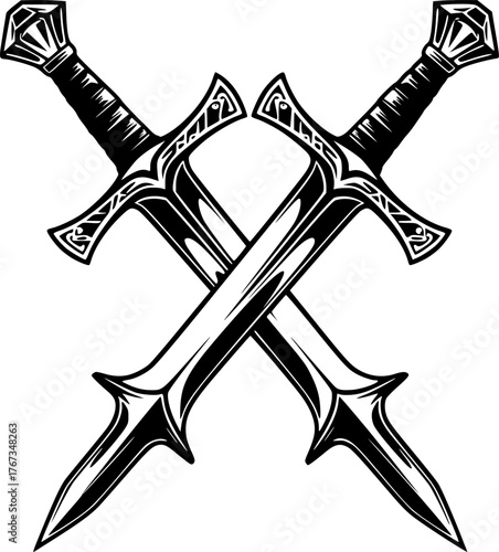 two crossed swords, simple black and white illustration