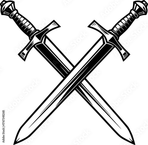 two crossed swords, simple black and white illustration