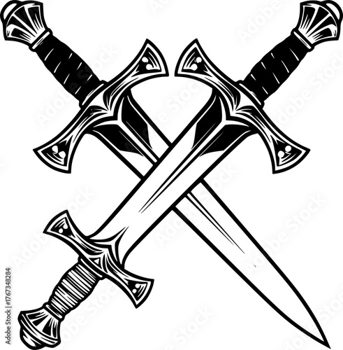 two crossed swords, simple black and white illustration