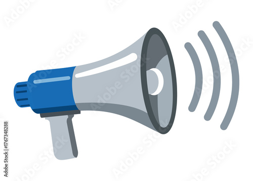 Blue and white megaphone illustration