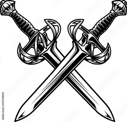 two crossed swords, simple black and white illustration