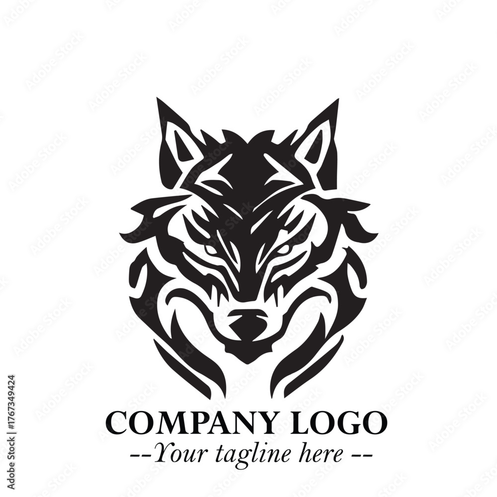 Fototapeta premium Fierce Head of Wolf Logo Symbol in Black on White Background with Bold Minimalist Modern Design