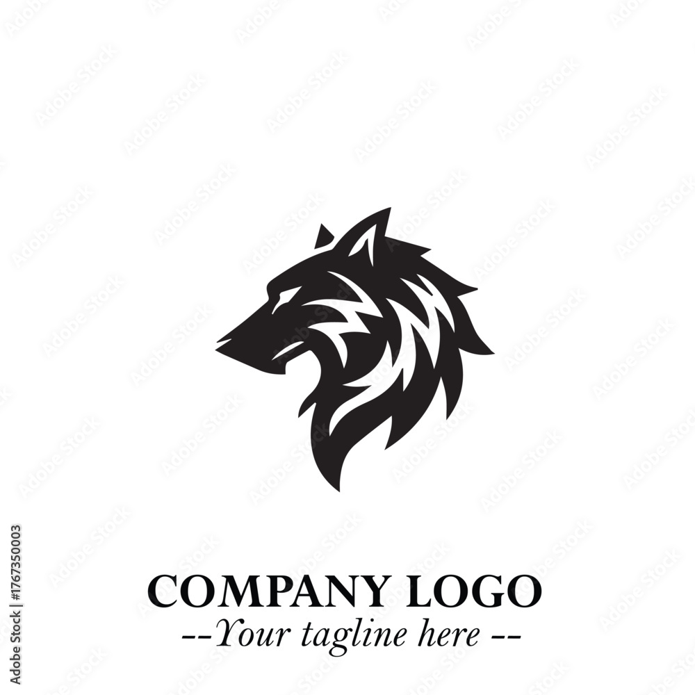 Fototapeta premium Fierce Head of Wolf Logo Symbol in Black on White Background with Bold Minimalist Modern Design