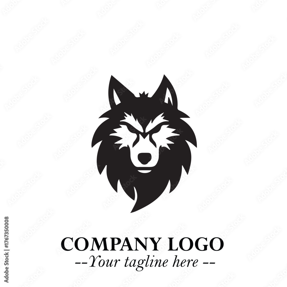 Fototapeta premium Fierce Head of Wolf Logo Symbol in Black on White Background with Bold Minimalist Modern Design