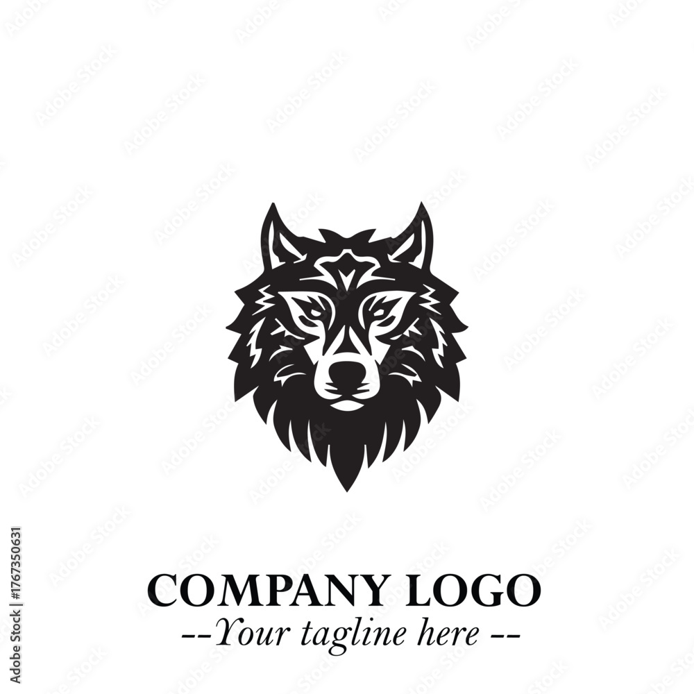 Fototapeta premium Fierce Head of Wolf Logo Symbol in Black on White Background with Bold Minimalist Modern Design