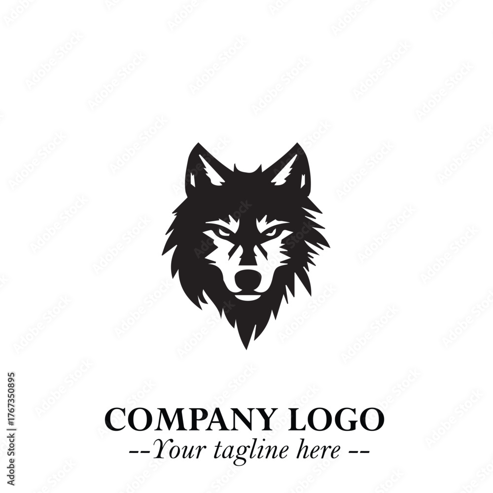 Fototapeta premium Fierce Head of Wolf Logo Symbol in Black on White Background with Bold Minimalist Modern Design