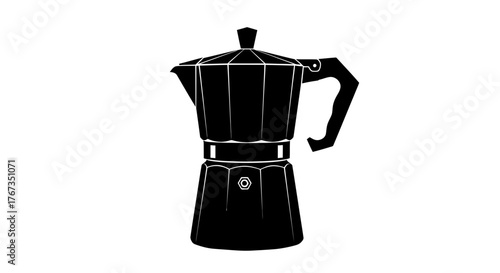 A classic black moka pot is ready to brew coffee.