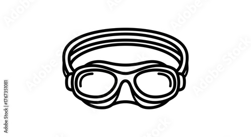 A close-up illustration of a pair of swimming goggles on a white background.