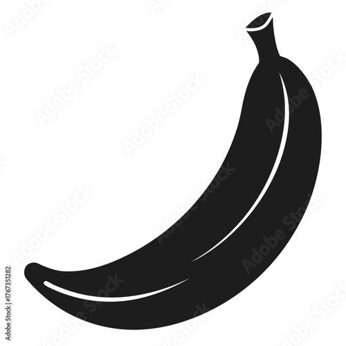Simple black silhouette of a banana on a white background