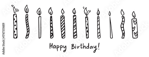 Hand drawn birthday candle set simple line art celebration design