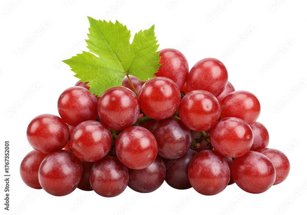 Fototapeta premium Red grapes with leaf transparent background cutout png