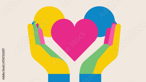 Colorful hands holding heart to represent insurance and care